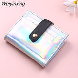 Weiyinxing New PVC Laser Women's Wallet Fashion Sequins Multi-card Slot Two-fold Card Holder Trend Solid Color Buckle Coin Purse