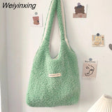 Weiyinxing Plush Handbag Large Capacity Shopping Bag Student Simple Schoolbag Front and Back Single Shoulder Bags for Women 2023