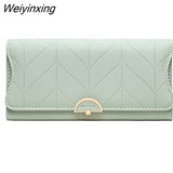 Weiyinxing New Fashion Ladies Long Wallet PU Leather Solid Color Striped Coin Purse Zipper Folding Dark Buckle Women's Clutch