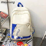 Weiyinxing Letter Printing Waterproof Nylon Backpack Fashion Multiple Pockets Contrast Color Women Travel Bag Teenager Big Schoolbag