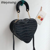 Weiyinxing Heart Tote Bag For Women 2023 Stone Pattern PU Leather Crossbody Bags Female Small Shoulder Bags Cute Purse Handbags