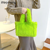 Weiyinxing Women Shoulder Bags Female Winter Plush Underarm Bags For Women 2023 Solid Color Fluffy Tote Bags Female Handbag