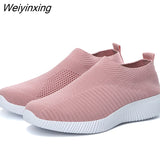 Weiyinxing 2023 Women Sneakers Vulcanized Shoes Sock Sneakers Women Summer Slip On Flat Shoes Women Plus Size Loafers Walking Flat