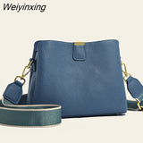 Weiyinxing Cow Leather Women Shoulder Crossbody Bag Fashion 3 Layer Ladies Small Bucket Handbag Genuine Leather Female Messenger Bag