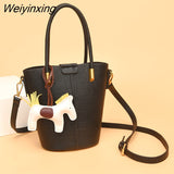 Weiyinxing New 2piece/set Cowhide Women's Handbags Fashion Designer Good Casual Ladies Tote Female Bucket Women Shoulder Crossbody Bag