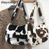 Weiyinxing Women Plush Bag Female Messenger High Capacity Women Shoulder Bag Dairy Cow Color Student Bag Contrasting Colors Cute Plush Bag