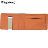 Weiyinxing Sale Fashion Solid Men's Thin Bifold Money Clip Leather Wallet with A Metal Clamp Female ID Credit Card Purse Cash Holder