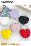 Weiyinxing Children's Heart-shaped Crossbody Bags Pearl Handle Girls Mini Shoulder Messenger Bag Princess Wallet Coin Purse Handbags