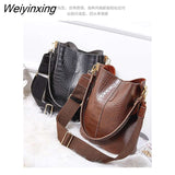Weiyinxing Pattern Bucket Bag For Women Vintage Shoulder Bag Big Capacity Crossbody Bag Elegant Shopping Handbag Purse