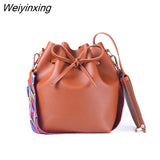 Weiyinxing YIDE Vintage Fashion Small Women Leather Bucket Bag Handbag Tassel Drawstring Shoulder Bag Messenger Crossbody Bags Purses