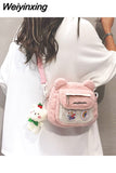 Weiyinxing Cute Bear Shoulder Bag for Women Girl Fluffy Winter Kawaii Small Trend Purse Japan Style Kid Soft Zipper Crossbody Bag