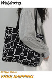 Weiyinxing Tote Bags for Women 2023 Casual Shopper Cute Cats with Zipper Designer Handbag Japanese Style Cartoon Small Shoulder Bags