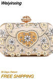 Weiyinxing Vintage Women Evening Bags Metal Flower Luxury Diamonds Clutch Black Color Rhinestones Chain Shoulder Handbags Night Bag