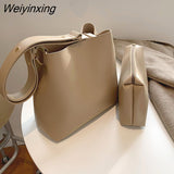 Weiyinxing Wide Strap Buckets Bag for Women Designer Handbags Luxury Soft Pu Leather Crossbody Messenger Bag Simply Large Tote 2023