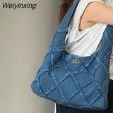 Weiyinxing Tassel Denim Canvas Bag Women Bag Large Capacity Casual Tote Bag Shoulder Bag Shopping Storage Bag Tote Bag Suede