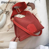 Weiyinxing Scrub Leather Bucket Bags for Women 2023 Trending Designer Crossbody Shoulder Handbags Women's Wide Shoulder Belt Bag 4.