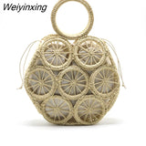 Weiyinxing Hollow Straw Bags For Women Designer Wooden Handle Rope Woven Handbags Rattan Summer Beach Large Tote Lady Bali Purses