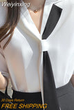 Weiyinxing Blouses Femme Top Blouse Women Blusas Mujer De Moda 2023 Verano Short Sleeve White Blouse V-Neck Chiffon Blouse Shirt E716