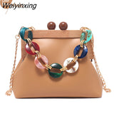 Weiyinxing Women's Shoulder Bags Luxury Chains Crossbody Bags For Women 2023 Pu Messenger Bag Ladies Wooden Folder Handbag