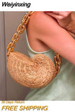 Weiyinxing Thick Chains Rattan Conch Women Shoulder Bags Design Wicker Woven Handbags Luxury Summer Beach Straw Bag Bali Purse 2023