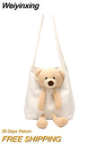 Weiyinxing Bear Women Canvas Handbags All-match Ladies Shoulder Bag Female Eco Reusable Shopping Bags Large Capacity Girls Casual Tote