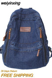 weiyinxing Ladies Soft Canvas School Backpack Trendy Denim Boy Girl Travel Student Bag Male Female College Backpack Men Women Bags