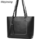 Weiyinxing Capacity Causal Shoulder Bags for Women 2023 Fall Leather Fringe Purse Handbags Retro Tassel Shopper Tote