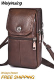 Weiyinxing Men Leather Waist Bag Large Capacity Belt Bag Brown Shoulder Bags Crossbody Bags Multi-layer Buckle Mobile Phone Bag Bum Pouch