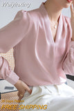 Weiyinxing Casual Office Lady V-Neck White Chiffon Blouse Shirt Women Tops Blusas Mujer De Moda 2023 Long Sleeve Blouse Women G925