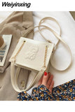 Weiyinxing Womens Square Shoulder Bag Cute Bear Embroidery Solid Color Bolsas Purses and Handbags Pu Leather Female Girl Crossbody Bag