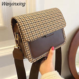 Weiyinxing Bag Female Shoulder Bag Women Bag Handbag Purse Retro PU Leather Houndstooth Fashion 2023 New All-match Contrast Color