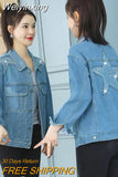 Weiyinxing Women's Denim Jacket 2023 Spring Autumn New Jeans Coat Korean Five Pointed Star Inlaid With Diamond Slim Short Jeans Outwear