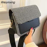 Weiyinxing Bag Female Shoulder Bag Women Bag Handbag Purse Retro PU Leather Houndstooth Fashion 2023 New All-match Contrast Color