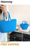 Weiyinxing Summer Straw Shoulder Bags For Women Handmade cotton rope Beach Bags Raffia Rattan Woven Handbags Vacation Shopping Bags