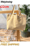 Weiyinxing Plaid Women Canvas Shopping Bags Female Thin Strap Cloth Handbags Student Girls Travel Casual Tote Large Shoulder Bag