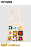 weiyinxing Crochet Women Shoulder Bags Granny Square Tote Bag Casual Knitted Handbags Handmade Woven Summer Beach Bag Small Purse