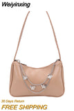 Weiyinxing Women PU Leather Small Shoulder Underarm Bag Ladies Vintage Butterfly Chain Pure Color Zipper Mini Purse Handbag
