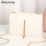 Weiyinxing New Women PU Leather Trend Lingge Crossbody Bag Fashion V Pattern Lattice Small Shoulder Bag White Black