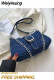 Weiyinxing Designer Women Denim Bags Casual Shoulder Underarm Bag Fashion Luxury Chain Crossbody Bag Simple Handbags Trend Tote Purse