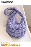 Weiyinxing Women Plaid Quilted Crossbody Bag Ruched Solid Shoulder Bag Korean Pleated Bubble Embroidered Cotton Satchel Bags Underarm Bags