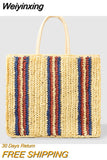 Weiyinxing Striped Straw Large Tote Bag Casual Paper Woven Women Handbag Handamde Summer Beach Shoulder Bags Big Bali Shopper Purse