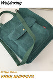 Weiyinxing Corduroy Shoulder Bag Women Vintage Shopping Bags Zipper Girls Student Bookbag Handbags Casual Tote With Outside Pocket