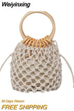 Weiyinxing Summer Straw Woven Beach Bag Rattan Ladies Purses Handbag Wrist Pack Women Handle Female Bucket Tote Bags Nice Cute Bag