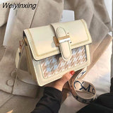 Weiyinxing de luxo feminina com design em lã, bolsa quadrada de ombro em couro pu, bolsa mensageiro de marca elegante, bolsa de celul
