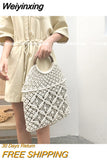 Weiyinxing wooden handle rattan women handbags wicker woven hollow lady large tote casual summer beach straw bag travel big purses