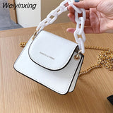 Weiyinxing de couro do plutônio das mulheres moda mini crossbody saco para as mulheres acrílico corrente bolsa de ombro feminina peq