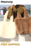 Weiyinxing Fashion Women's Faux Fur Shoulder Bag Large Capacity Ladies Plush Casual Tote Bags Solid Color Female Purse Handbags