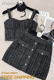 Weiyinxing Quality Small Fragrant Tweed Two Piece Set Women Sexy Sling Tank Crop Top + Skirt Suit Female Y2k Streetwear 2 Piece Sets