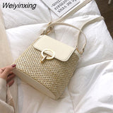 Weiyinxing YIDE Small Straw Bucket Bags For Women 2023 Summer Crossbody Bags Lady Travel Purses And Handbags Female Shoulder Simple Bag