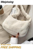 Weiyinxing Design Women Soft Plush Hobos Shoulder Bags Winter Furry Ladies Clutch Purse Handbag Fashion Female Underarm Bag